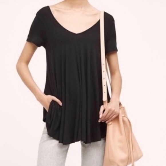 Anthropologie eli + ari Deep V Swing Top (Black) - Picture 2 of 2
